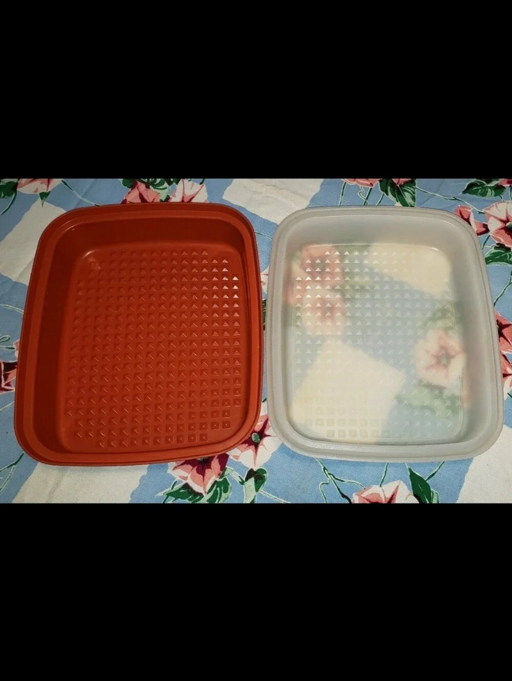 Vintage Two (2) Piece Orange Season & Serve Meat Marinade Tupperware Container